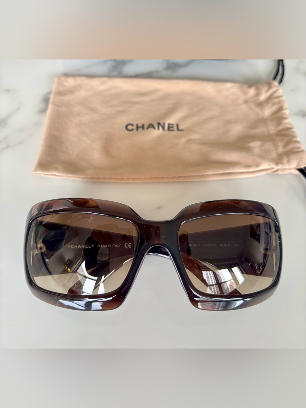CHANEL Brown Square Sunglasses with Logo